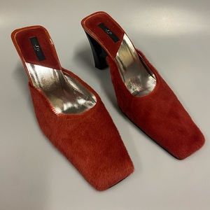 Exte Pony Hair Heeled Mules Square Toe Shoes 7 (EU 37)